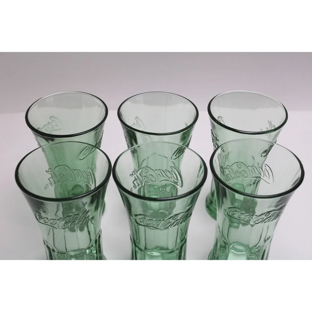 Vintage Coca-Cola Green‎ Glass Tumbler Set 6 Retro Collector Drinkware